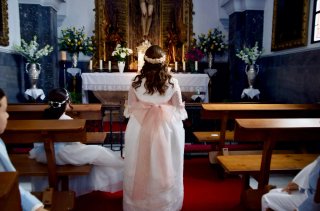 Traje de Comunión Blanco y Rosa