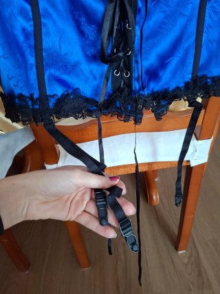 Corsé azul con encaje negro Talla XL