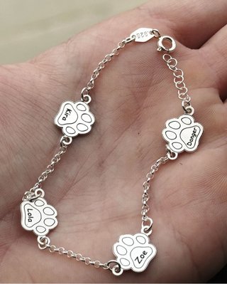 Pulsera Plata Ley Huella Mascota Personalizada