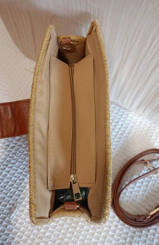 Bolso bandolera de paja con beige y dorado