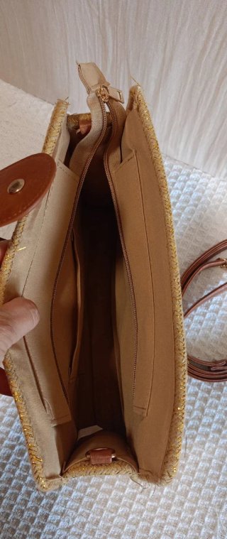 Bolso bandolera de paja con beige y dorado