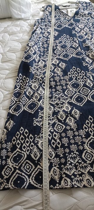 Vestido estampado azul y beige