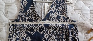 Vestido estampado azul y beige