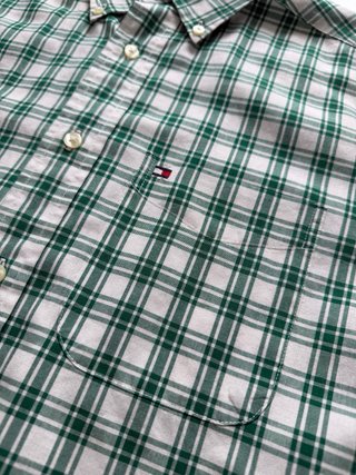 Camicia Tommy Hilfiger a Quadri Verde Bianca Corta