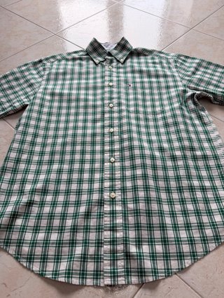 Camicia Tommy Hilfiger a Quadri Verde Bianca Corta