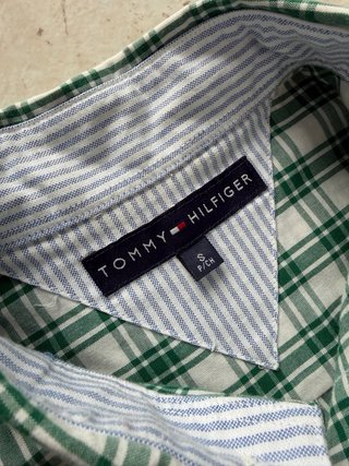 Camicia Tommy Hilfiger a Quadri Verde Bianca Corta