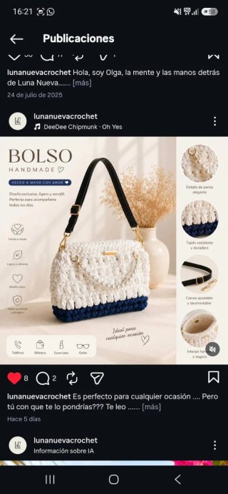 Bolso tejido hecho a mano blanco