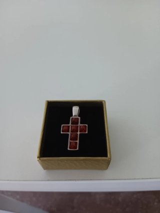 Colgante Cruz Plata y Ámbar