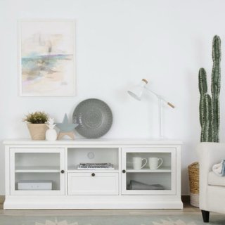 Mueble TV Banak Madera y Cristal Blanco