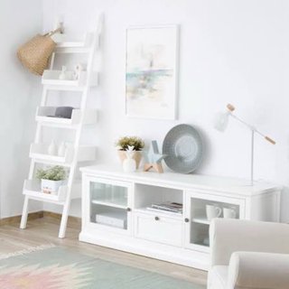 Mueble TV Banak Madera y Cristal Blanco