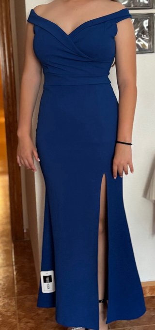 Vestido azul largo con abertura