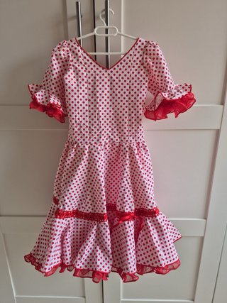 Traje Flamenca Blanco Lunares Rojos Tallas 1 y 4