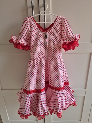 Traje Flamenca Blanco Lunares Rojos Tallas 1 y 4