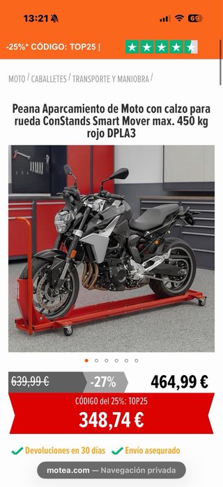 Peana de aparcamiento para moto, plataforma