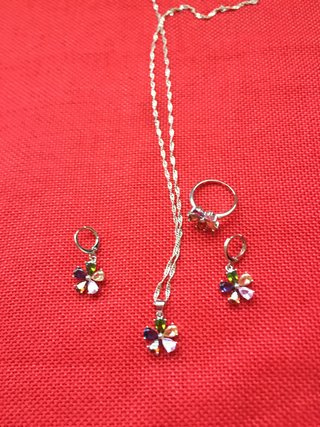 Set Gioielli Argento 925 Floreale Multicolore
