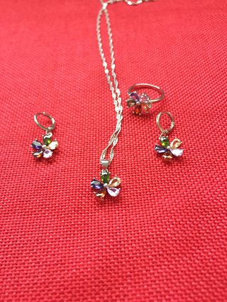 Set Gioielli Argento 925 Floreale Multicolore