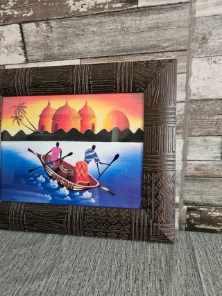 Quadro etnico con cornice in legno