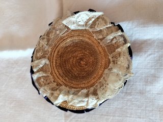Cappello bambola paglia viola pizzo nuovo