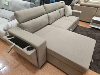 Sofá Cama Chaiselongue con Arcón y Portavasos