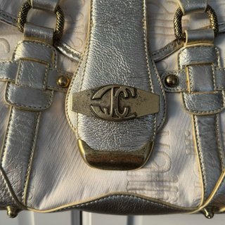 Borsa Just Cavalli pelle tessuto bianco oro
