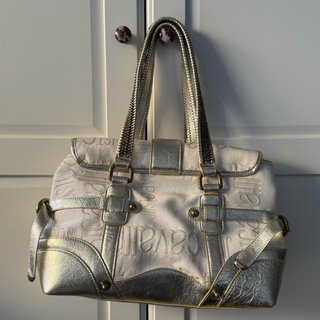Borsa Just Cavalli pelle tessuto bianco oro