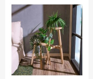 Lámpara esfera vidrio + banco madera