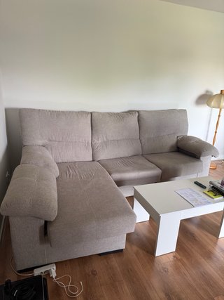 Sofá chaise longue beige tela