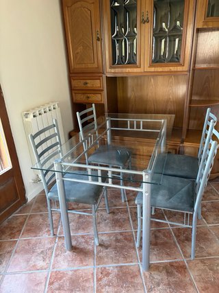 Mesa Comedor Cocina Cristal Metal Gris