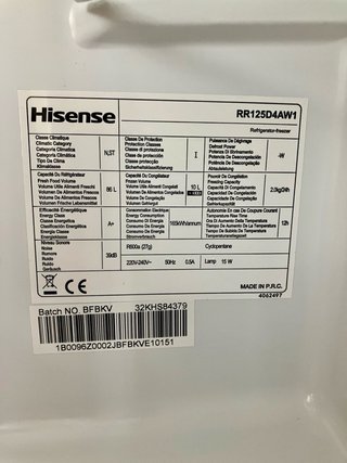 Frigorífico Hisense RR125D4AW1 Blanco