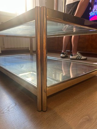 Mesa de centro cristal y metal dorado