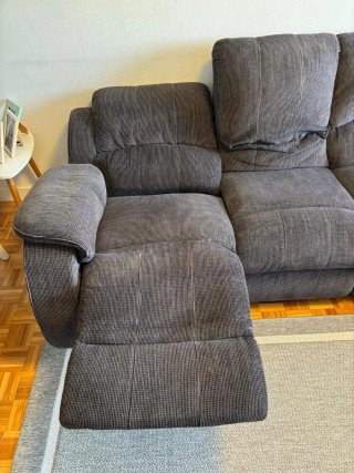 Sofá reclinable de 3 plazas y sillón de tela gris