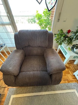 Sofá reclinable de 3 plazas y sillón de tela gris