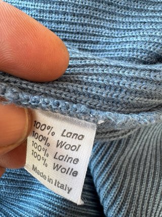 Maglione Lana Gatto Girocollo Costine Blu
