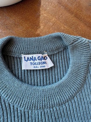 Maglione Lana Gatto Girocollo Costine Blu