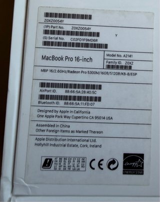 MacBook Pro 16 i7 16GB RAM 512GB SSD