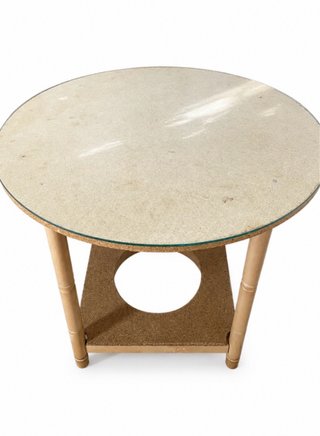 Mesa redonda cristal y bambú