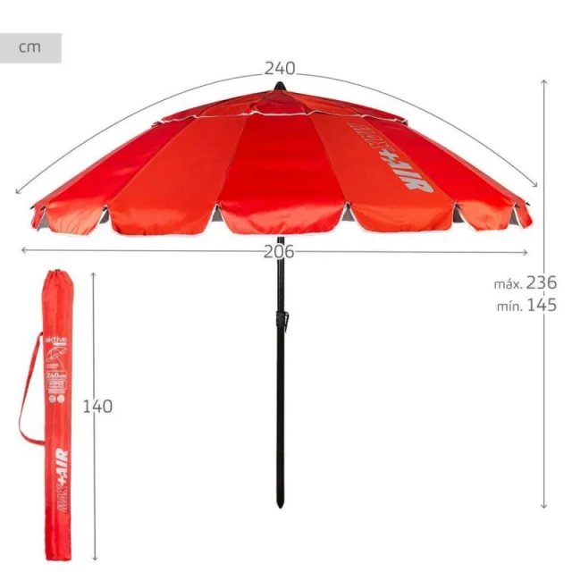 Sombrilla playa antiviento Ø240 cm Aktive roja