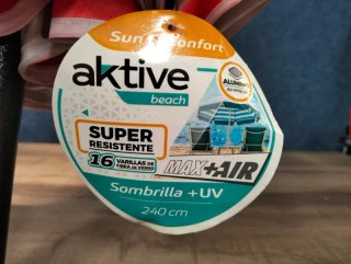 Sombrilla playa antiviento Ø240 cm Aktive roja