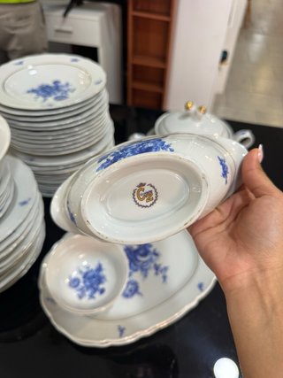Juego Vajilla Porcelana Azul Floral