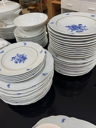 Juego Vajilla Porcelana Azul Floral
