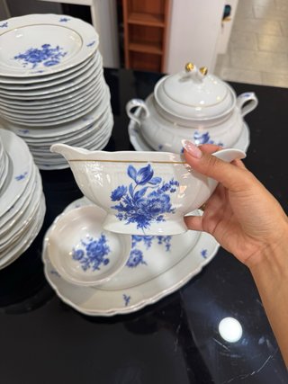 Juego Vajilla Porcelana Azul Floral