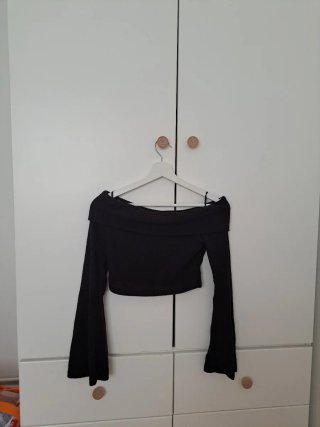 Top negro manga acampanada talla S, SHEIN