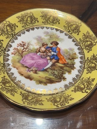2 Platos Limoges Pan/Jabonera Dorados