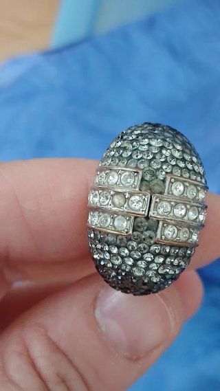 Gran Anillo Swarovski Teodora Negro y Plateado