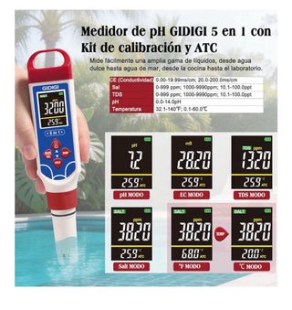 Medidor pH Piscina 5 en 1 GIDIGI