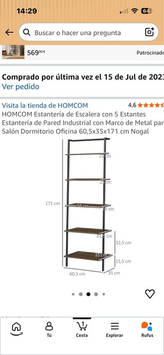 Estantería HOMCOM Escalera 5 Estantes