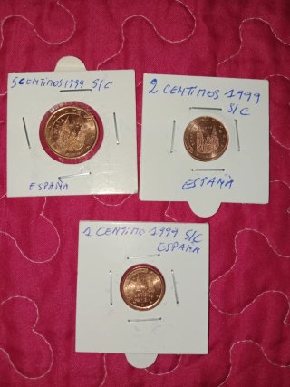 Lote 3 Monedas 1, 2 y 5 céntimos España 1999 S/C