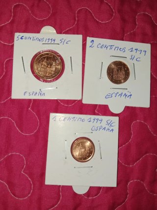 Lote 3 Monedas 1, 2 y 5 céntimos España 1999 S/C