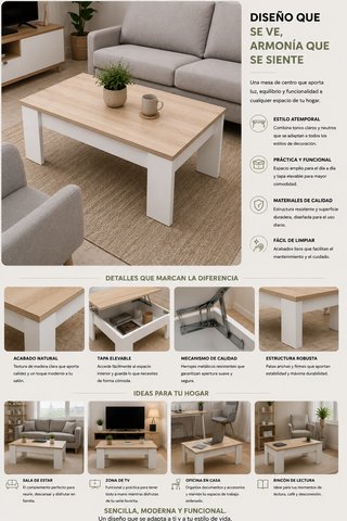 Mesa de centro elevable Cambria