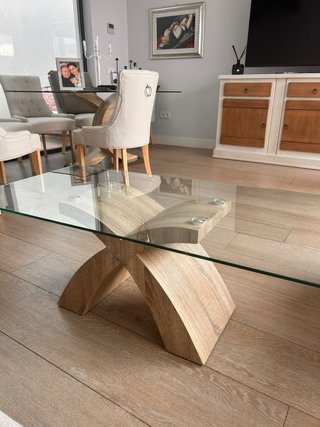 Mesa de centro cristal y madera